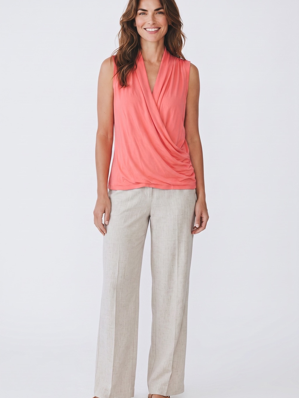 The Limited Coral Draped Sleeveless Top